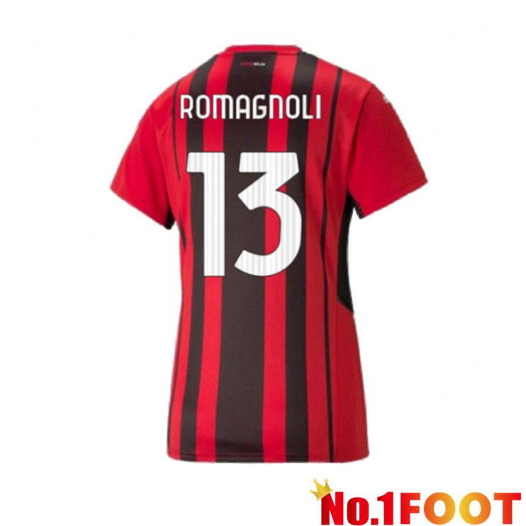 AC Milan（ROMAGNOLI 13）Womens Home Jersey Red/Black 2021/2022