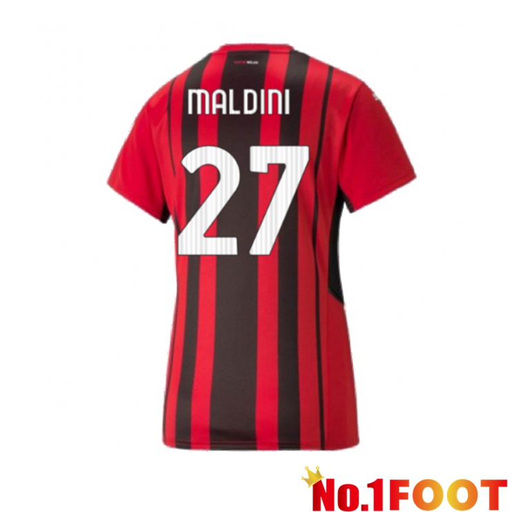 AC Milan（MALDINI 27）Womens Home Jersey Red/Black 2021/2022