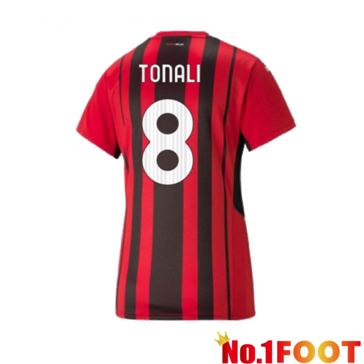 AC Milan（TONALI 8）Womens Home Jersey Red/Black 2021/2022