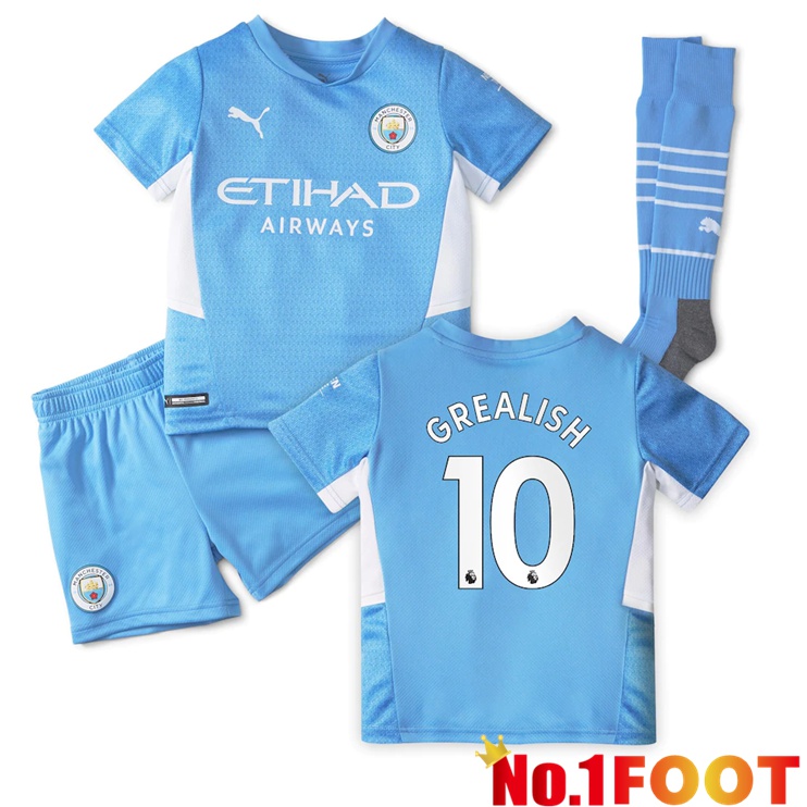 Manchester City (GREALISH 10) Kids Home Jersey Light Blue 2021/2022