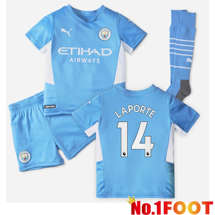 Manchester City (Laporte 14) Kids Home Jersey Light Blue 2021/2022