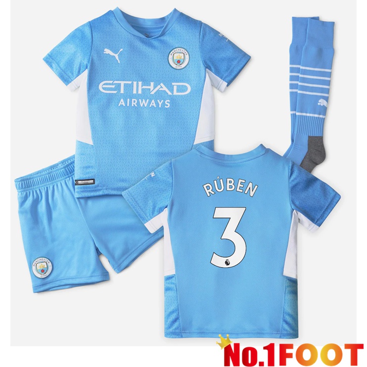 Manchester City (RUBEN 3) Kids Home Jersey Light Blue 2021/2022