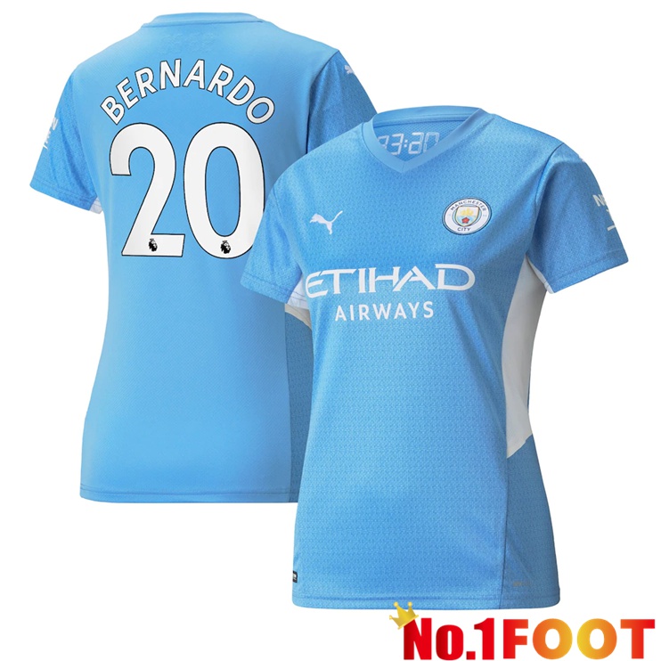 Manchester City (Bernardo 20) Womens Home Jersey Light Blue 2021/2022