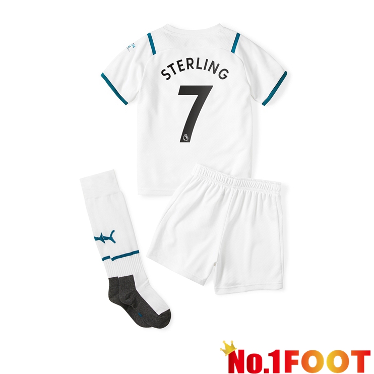 Manchester City (STERLING 7) Kids Away Jersey White 2021/2022