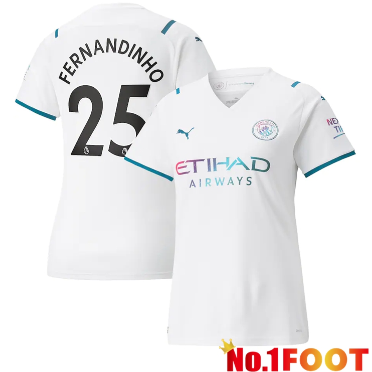 Manchester City (FERNANDINHO 25) Womens Away Jersey White 2021/2022