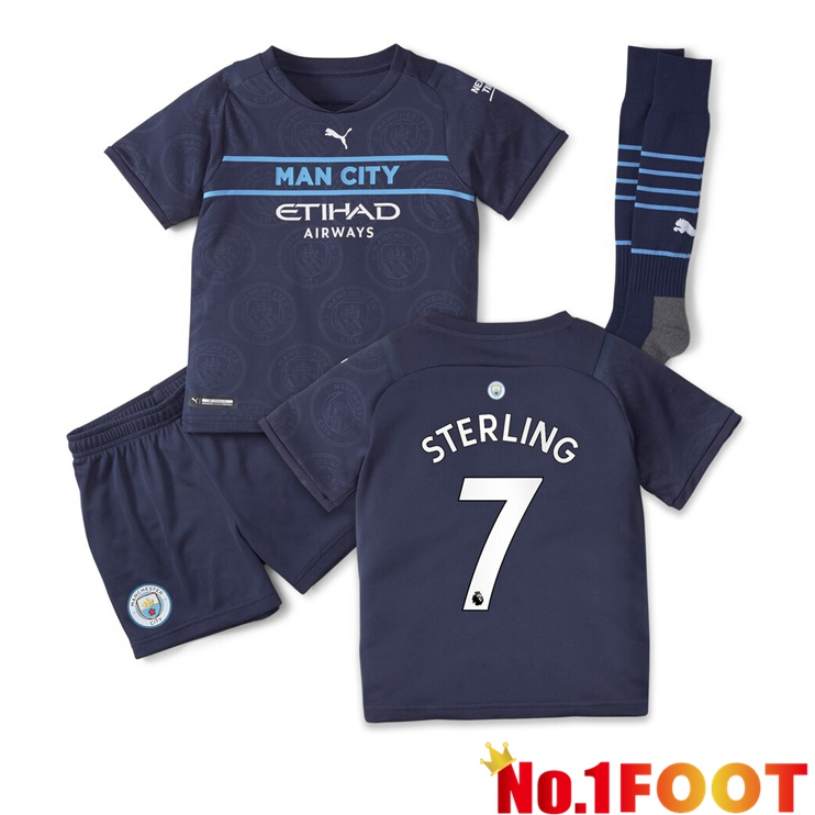 Manchester City (STERLING 7) Kids Third Jersey Black 2021/2022