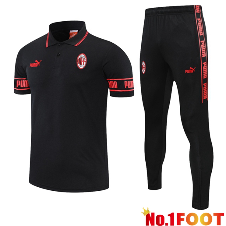 AC Milan Polo Shirt + Pants Black Red 2021/2022