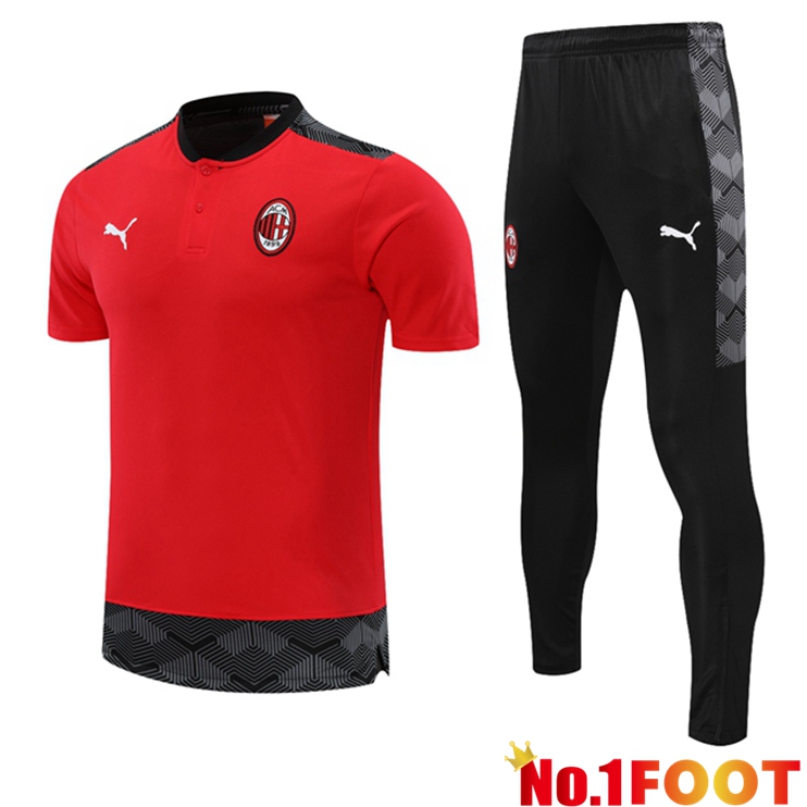 AC Milan Polo Shirt + Pants Red Black 2021/2022