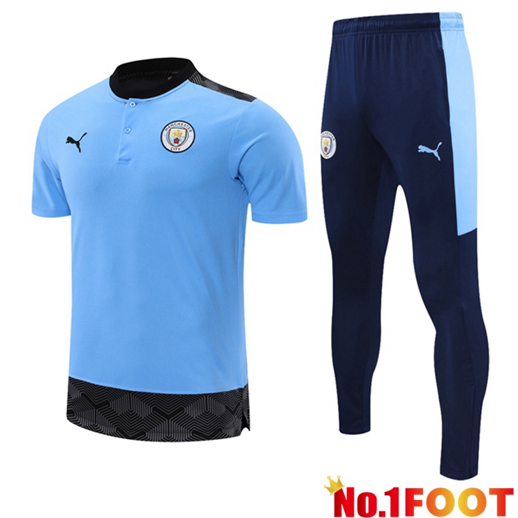 Manchester City Polo Shirt + Pants Blue 2021/2022 - Click Image to Close