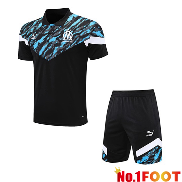 Marseille OM Polo Shirt + Shorts Black Blue 2021/2022 - Click Image to Close