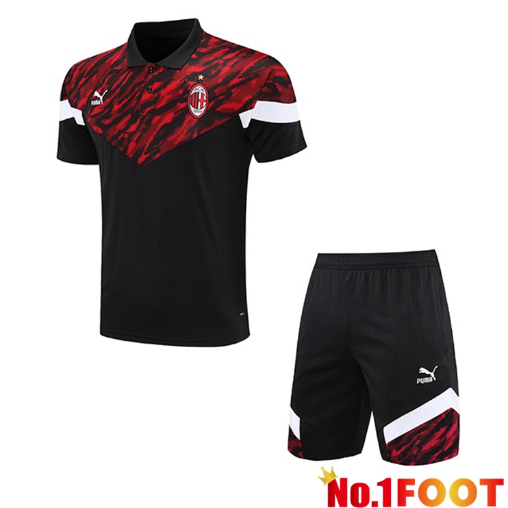 AC Milan Polo Shirt + Shorts Black Red 2021/2022