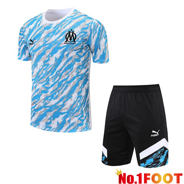 Marseille OM Training T Shirt + Shorts Blue White 2021/2022