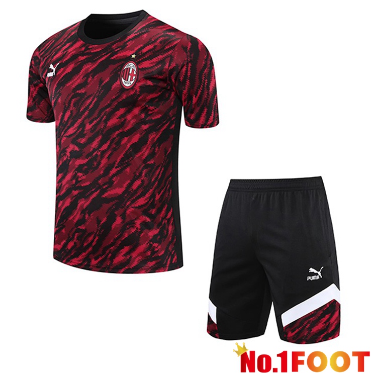 AC Milan Training T Shirt + Shorts Red Black 2021/2022