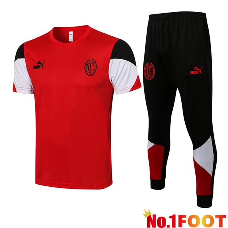 AC Milan Training T Shirt + Pants Red White 2021/2022