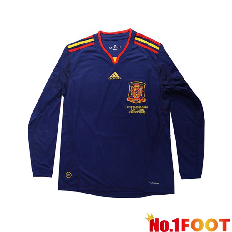 Spain Retro Away Jersey Long sleeve Blue 2010