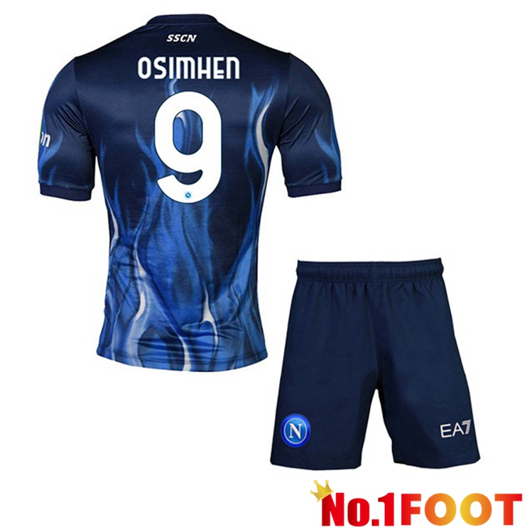 SSC Napoli (Osimhen 9) Kids Third Jerseys Blue 2021-2022