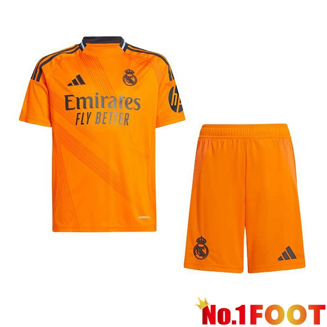 Real Madrid Kids Away Soccer Jersey Orange 2024/2025