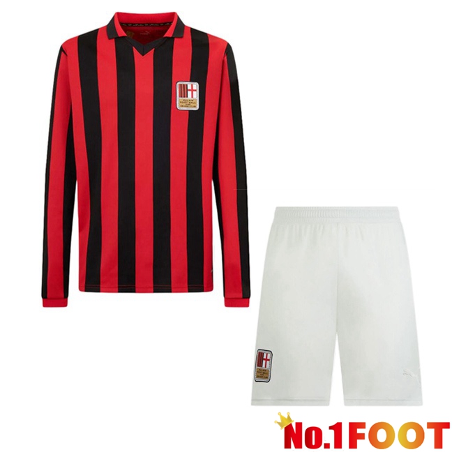 AC Milan Kids Football Jersey 125th Anniversary Edition Long sleeve Red Black 2024/2025