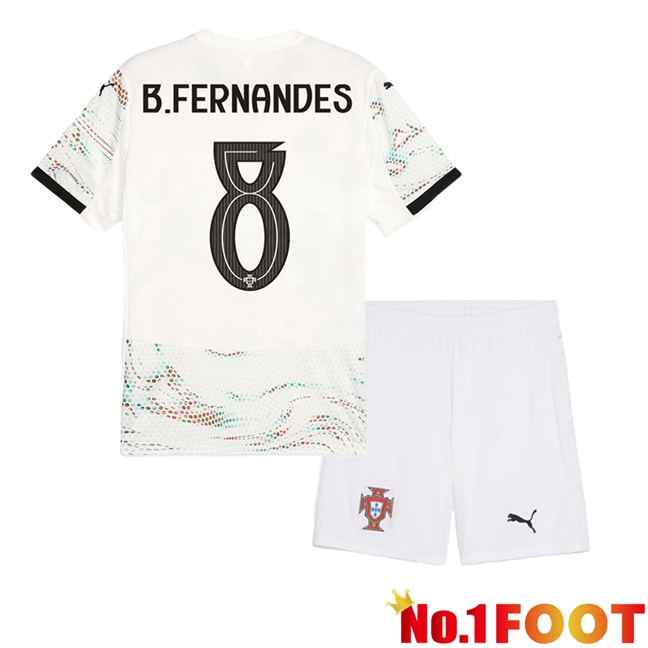 Portugal (B. FERNANDES 8) Kids Away Soccer Jersey White 2025/2026